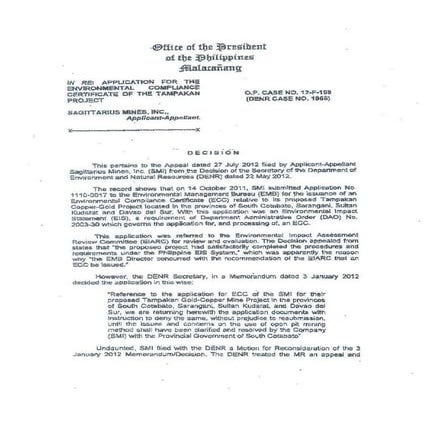 Ochoa Tampakan Decision