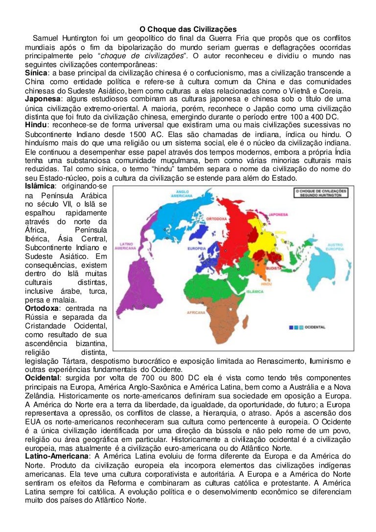 Segundo O Mapa Choque De Civilizações O Brasil Pertence A