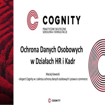 Cognity Szkolenia - Ochrona danych osobowych w działach HR i kadr