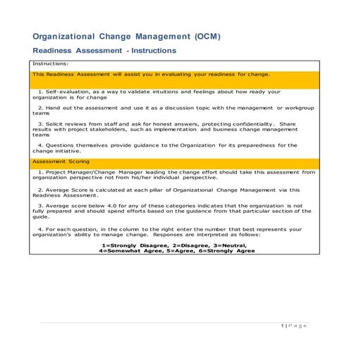 Organizational Change Management Readiness Assessment