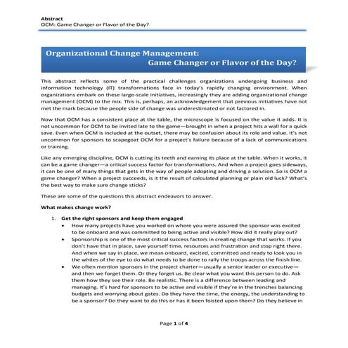 Organizational Change Management: Game Changer or Flavor of the day?