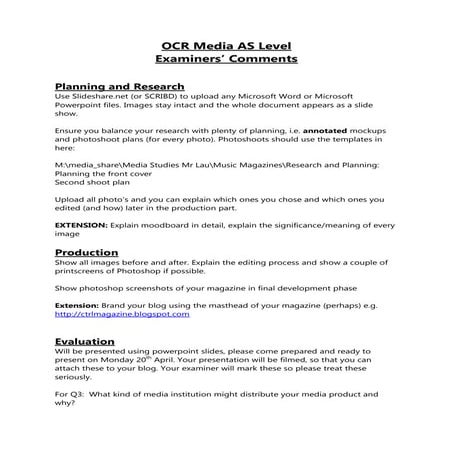 Ocr Media AS Level Examiners Report