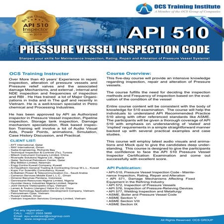 OCS Training API 510 pressure vessel preparation course 2019