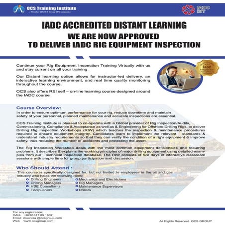 OCS Training Virtual - IADC Rig Equipment Inspection Certification