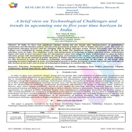 A brief view on Technological Challenges and trends in upcoming one to five y...