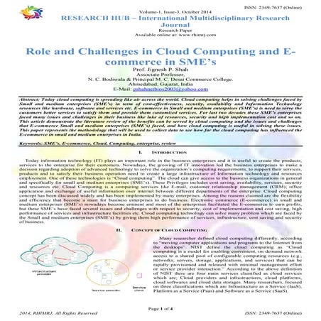 Role and Challenges in Cloud Computing and Ecommerce in SME’s