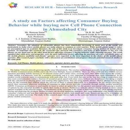 A study on Factors affecting Consumer Buying Behavior while buying new Cell P...