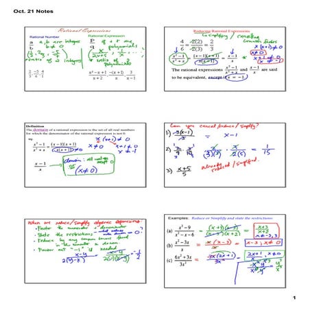 Oct 21 Notes Reducing Rational Expressions