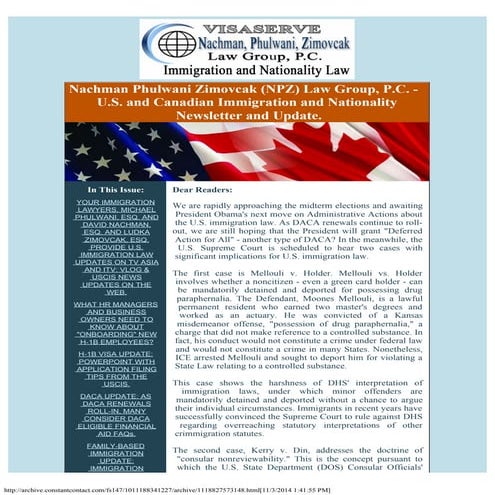 U.S. & CANADIAN IMMIGRATION LAW UPDATE. (October 15 2014)