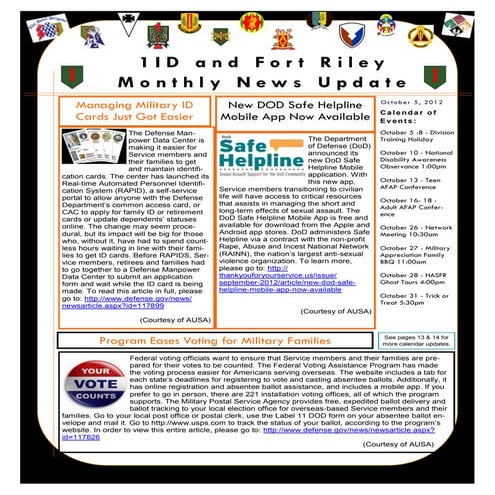 October 2012 1ID and Fort Riley Monthly Newsletter 