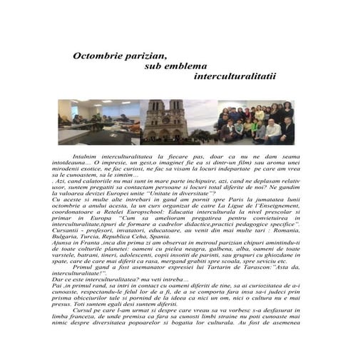 Octombrie parizian sub emblema interculturalitatii  - articol scris de Nicole...