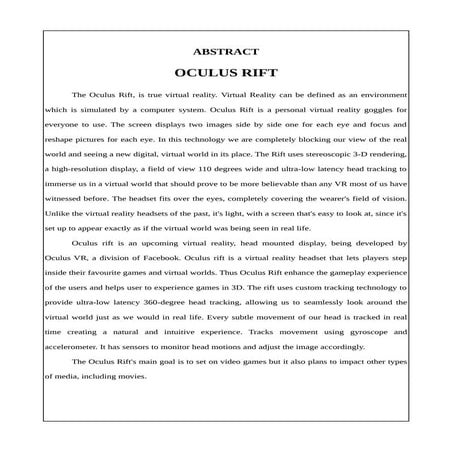Virtual Reality and Oculus Rift | PPTX