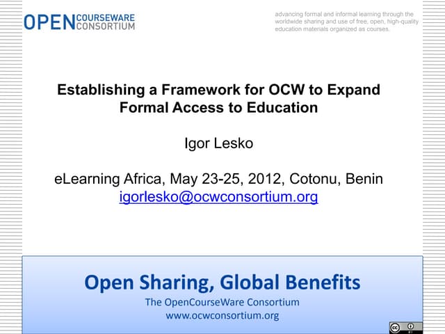 Establishing a Framework for OCW to Expand Formal Access to Education - by Ig...