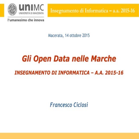MODULO OD3: Gli Open Data nelle Marche