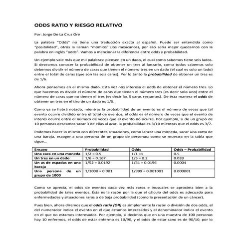 Odds ratio y riesgo relativo