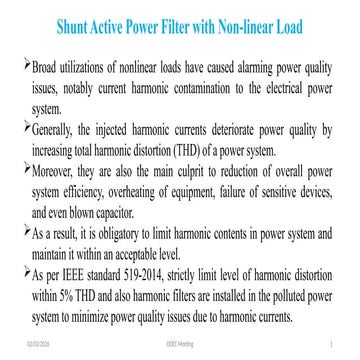 Shunt Active Power Filter with Non-linear Load | PPTX