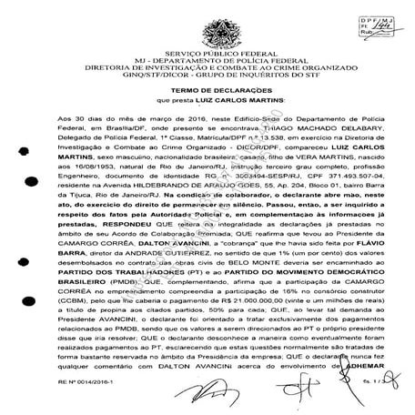 O depoimento de luiz carlos martins