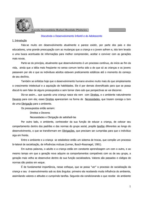 O desenvolvimento infantil e adoles...
