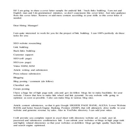 oDesk Cover Letter Sample for Back-Link Building