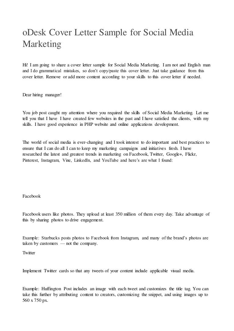 Sample cover letter for social media job