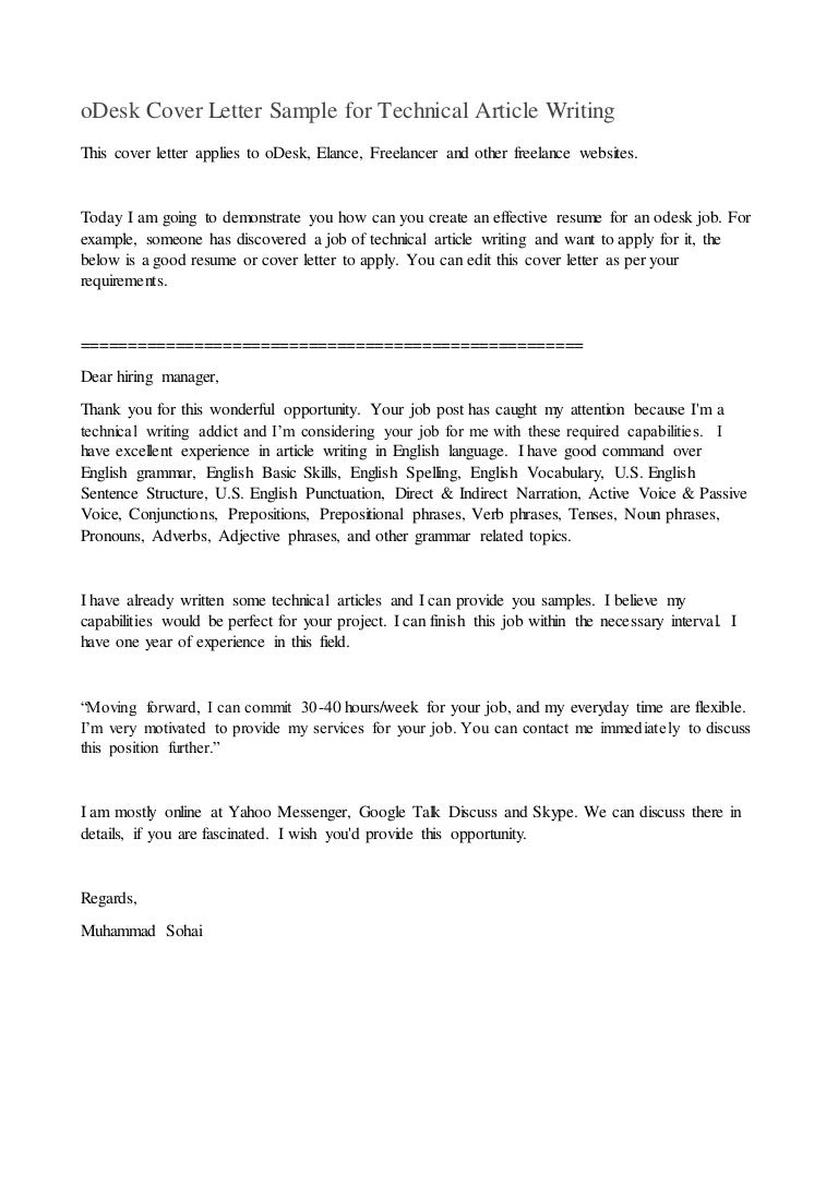 odesk cover letter sample for technical article writing article cover letter