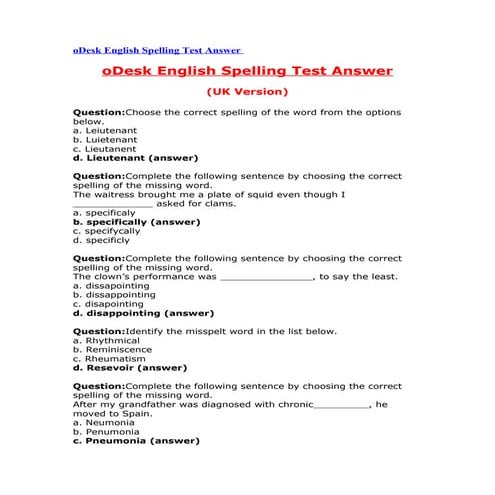 Odesk english skill  test Answer 2014