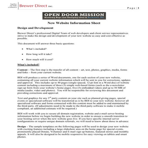 Odm new website proposal memo & estimate | PDF