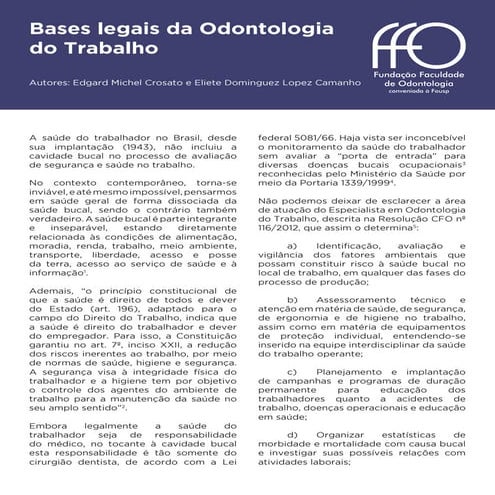 Bases legais da Odontologia do Trabalho