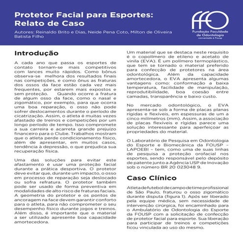 Protetor Facial para Esportes: Relato de Caso