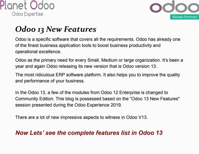 Odoo 13 new features