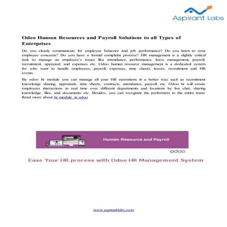 Odoo human resources and payroll solutions to all types of enterprises