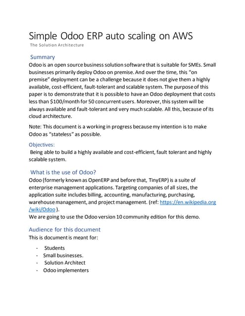 Simple Odoo ERP auto scaling on AWS