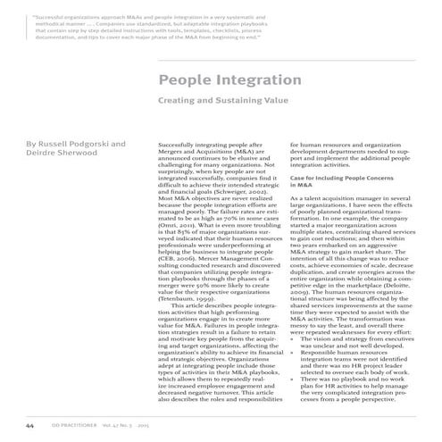 People Integration: Creating & Sustaining Value