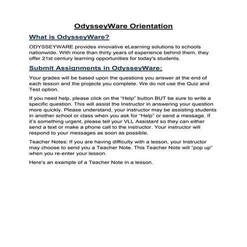 Odysseyware Orientation   - Wadsworth