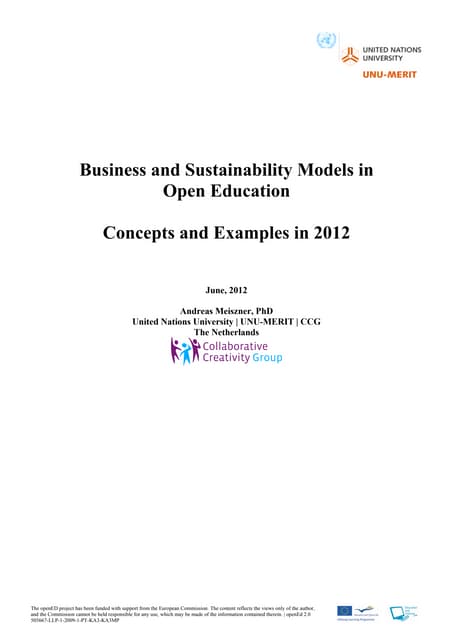 Business and Sustainability Models in Open Education: Concepts and Examples i...