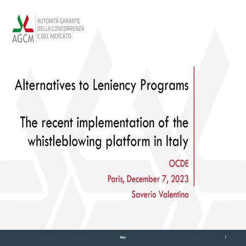 Alternatives to Leniency Programmes – ITALY – December 2023 OECD discussion