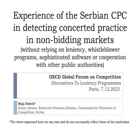 Alternatives to Leniency Programmes – SERBIA – December 2023 OECD discussion