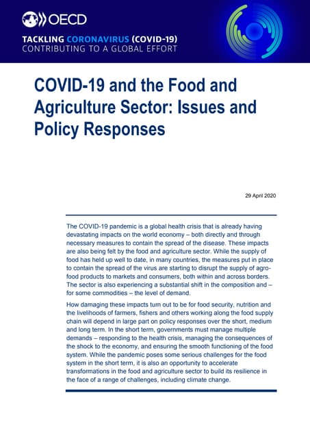 COVID-19 and the Food and Agriculture Sector: Issues and Policy Responses