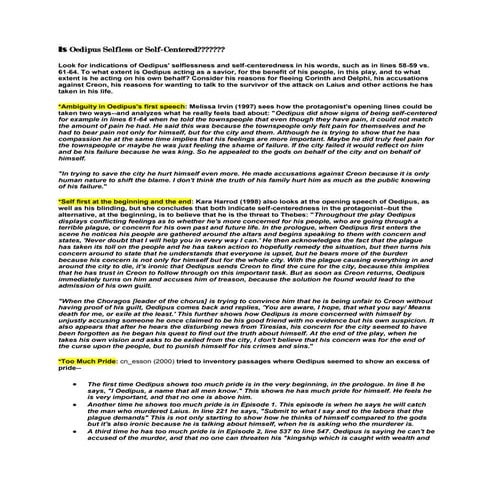 Oedipus selfless or self centered oedipus the wreck