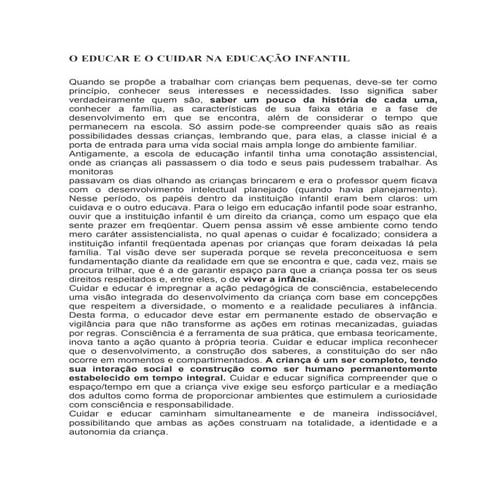 O Educar E O Cuidar Na EducaçãO Infantil | DOC