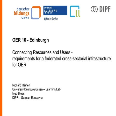 Ingo Blees, Richard Heinen: Connecting Resources and Users - requirements for...