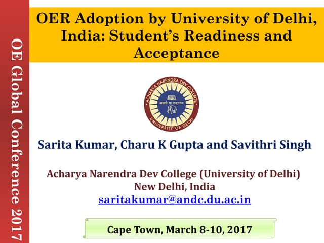 OER Adoption by University of Delhi, India: Student’s Readiness and Acceptance