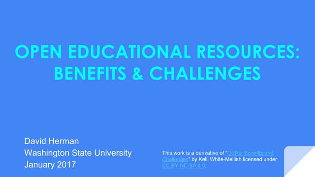 Open Educational Resources: Benefits & Challenges