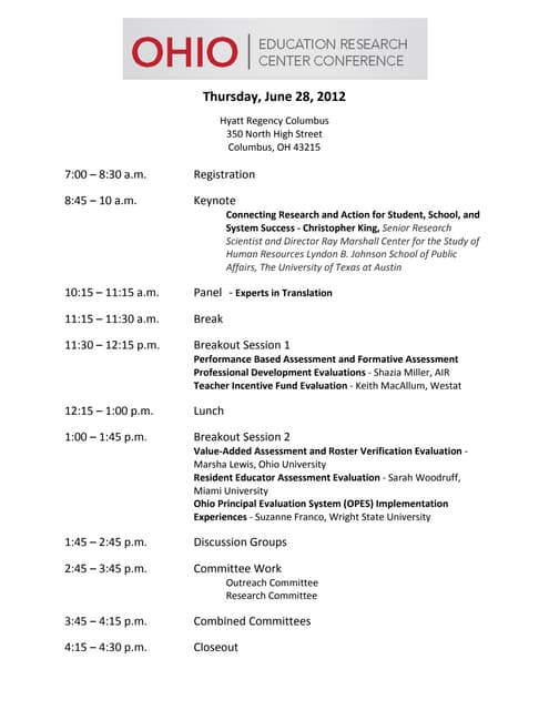 Ohio Education Research Center 2012 conference agenda