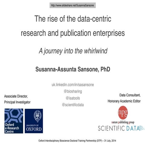 Overview to: BBSRC Oxford Doctoral Training Partnership - Dr Sansone - July 2014