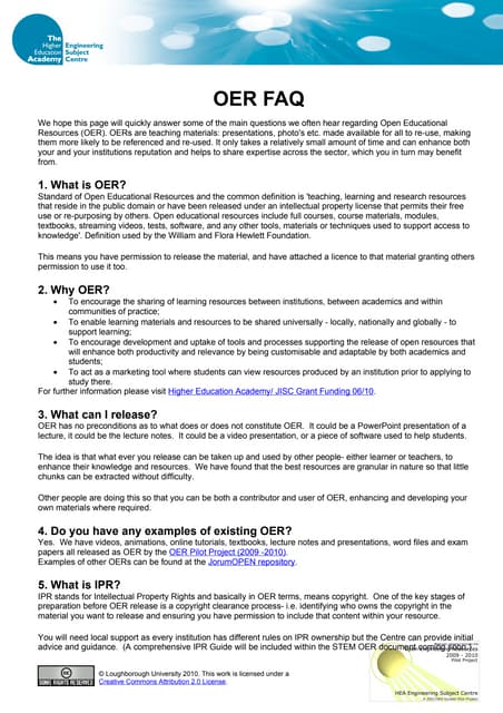 OERP Workshop; Methods & Processes- OER FAQ