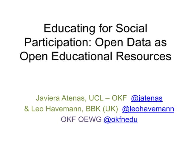 Educating for Social Participation: Open Data as Open Educational Resources