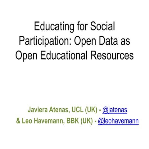Educating for Social Participation: Open Data as Open Educational Resources