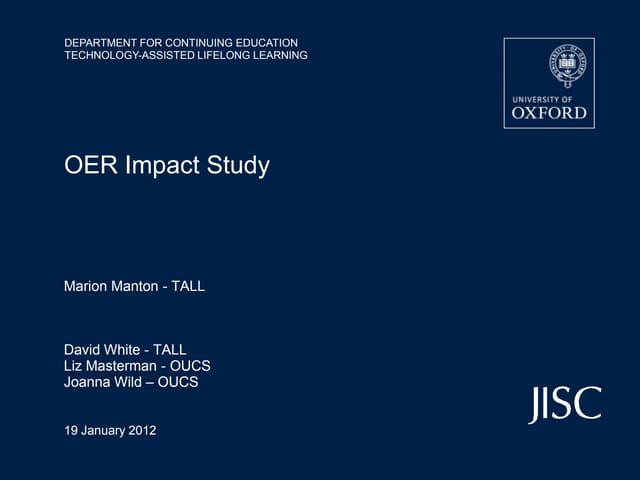 Oer impact study marion manton   learning from oer research projects 19th january 2012