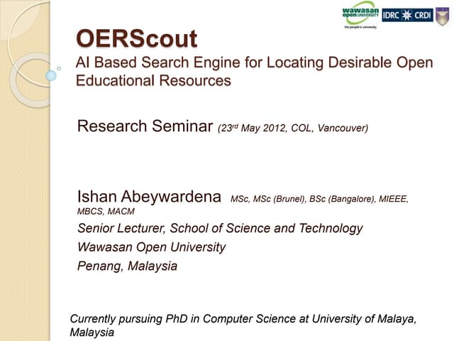 AI Based Search Engine for Locating Desirable Open Educational Resources